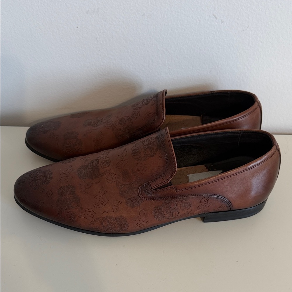 Men's ROBERT GRAHAM Jupiter Brown Leather Skull Print Slip-On Dress Shoes, SZ 11 - Picture 7 of 12